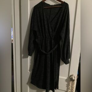 Lush large charcoal gray faux wrap dress with sash